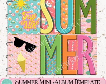 SUMMER Mini Album Scrapbook Template: SVG Cut Files and Customizable Templates (Digital Download)