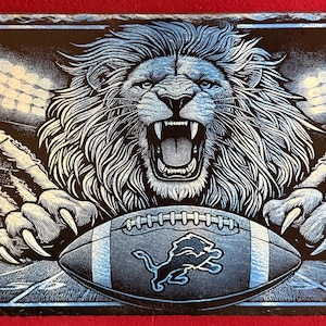 Detroit Lions Blue and White Laser Engraved Slate – Roaring Lion & Football Stadium Lights