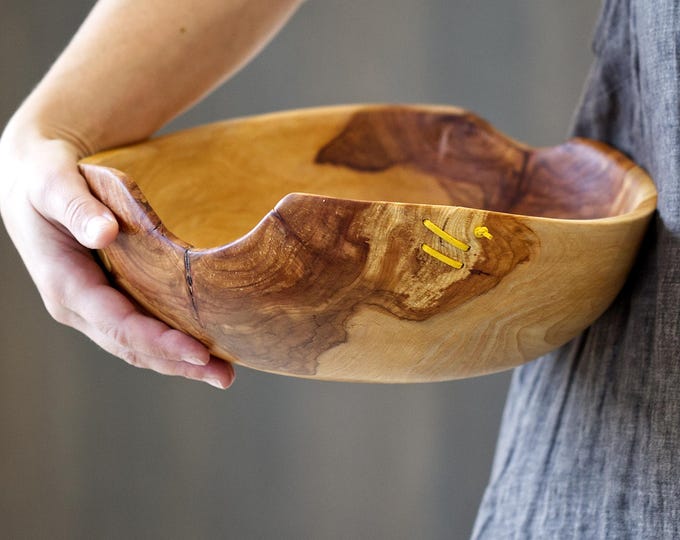Salad Bowl From Apple Wood, Table Wood Bowl, Handturned Bowl, Mid Century Modern, Wood Popcorn Bowl, Art Woodworks, named Inverted Volcanoes