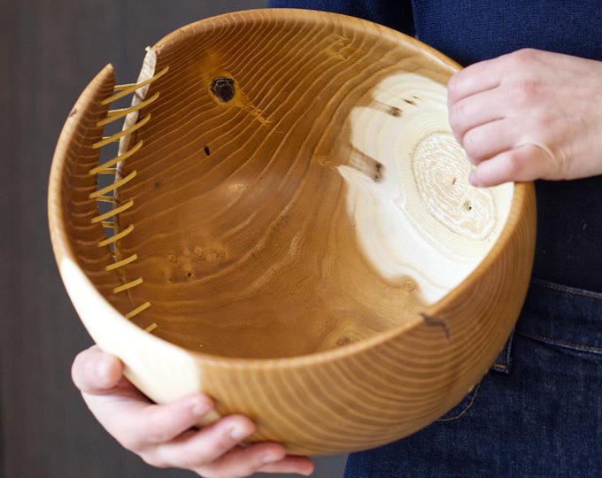 Hand Turned Mulberry Wood Salad Bowl, Rustic Kitchen Decor, named It's Hungry