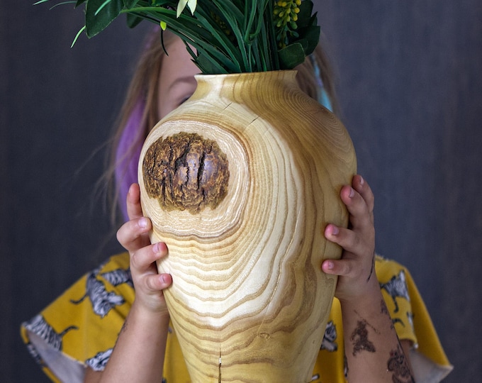 UNIQUE Handcrafted Mulberry Wood Vase, Handmade Gift, Vase Shelf Accent, Large Wooden Vase, New Mom Gift, named Barky Sunglasses