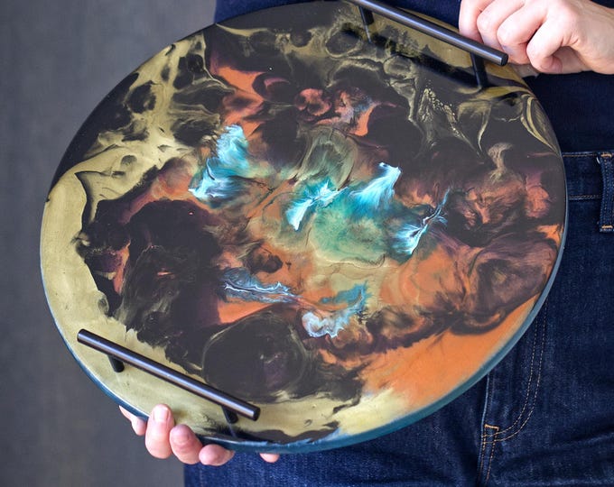 Large Epoxy Resin Tray, Luxury Home Decor, Gift For Wife, Round Serving, Gifts For Her