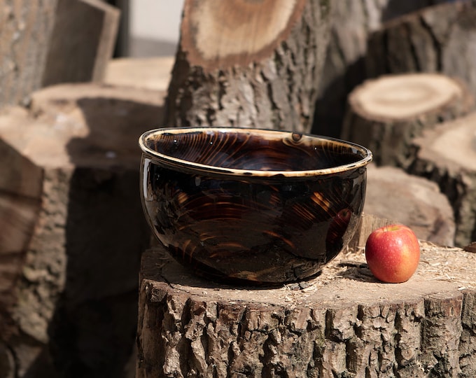 Handmade Spruce Wood Bowl, Ultra Gloss Epoxy Finish, Rustic Centerpiece, named Brown Priest