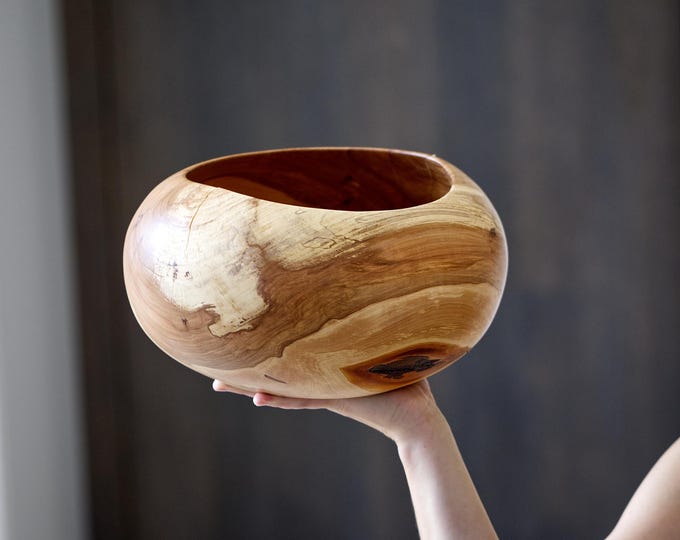 Large Salad Bowl From Apple Wood, Handmade Gift, Birthday Gift, Salad Wood And Spoon, Wood Wedding Gift, named Tulip In The Desert