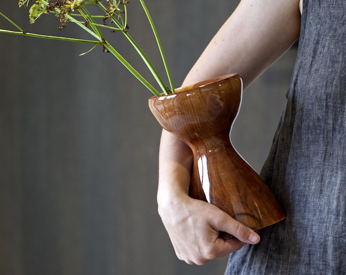 UNIQUE Handcrafted Luxury Plum Wood Vase, Housewarming Gift, Unique Gift For Mum, Handmade Gloss Vase, Handmade Gift, named Flare Of Jupiter