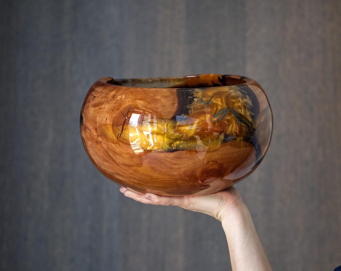Luxury Handmade Apple Wood & Resin Bowl, Birthday Gift, New Homeowner Gift, Glossy Wood Bowl, Modern Kitchen Art, named Water Mouse