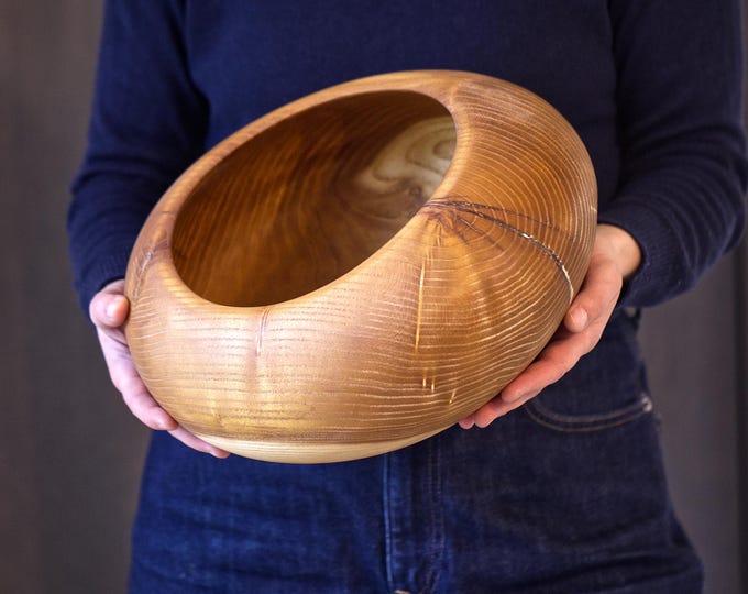 Large Mulberry Wood Salad Bowl, Mid Century Modern Decor