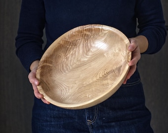 Grand bol à fruits en bois de frêne, cadeau pour femme, pièce maîtresse unique, très grand saladier, saladier en bois XL, nommé artère coronaire