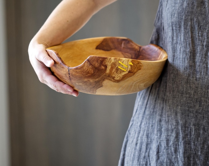 Salad Bowl From Apple Wood, Table Wood Bowl, Handturned Bowl, Mid Century Modern, Wood Popcorn Bowl, Art Woodworks, named Inverted Volcanoes