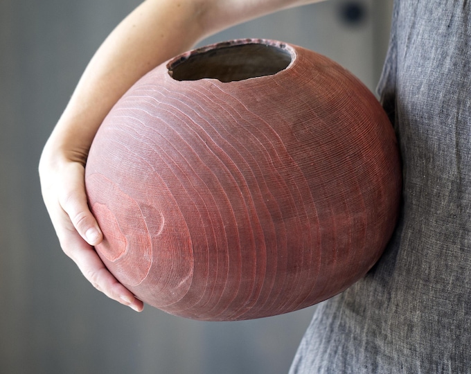 Handcrafted Poplar Wood Vase, Modern Japandi Table Decor