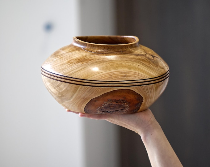 Hand Turned Cherry Wood Salad Bowl, Rustic Farmhouse Decor