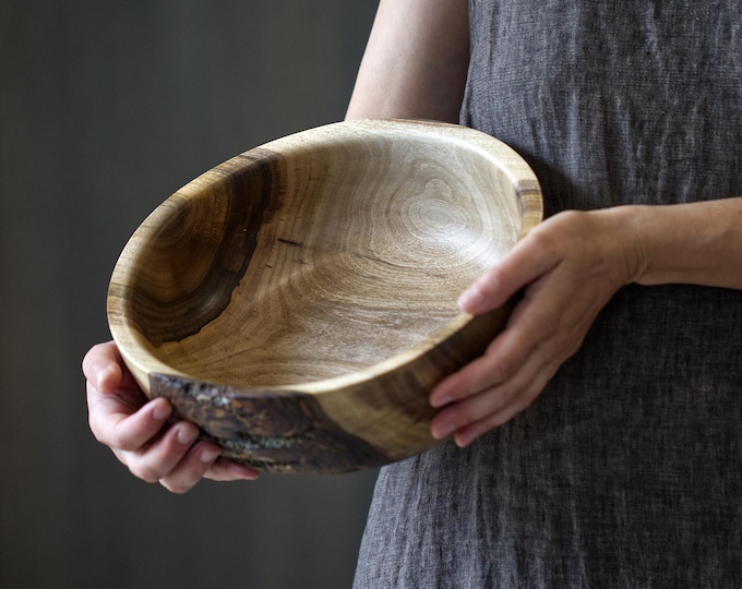 Hand-Turned Walnut Wood Bowl, Rustic Centerpiece, Salad Serving Bowl, named Magnetic Propulsion