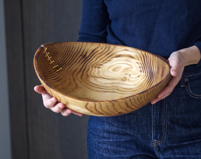 Hand-Turned Mulberry Wood Salad Bowl, Large Mid Century Modern Serving Bowl