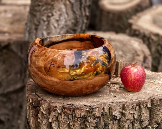 Luxury Handmade Apple Wood & Resin Bowl, Birthday Gift, New Homeowner Gift, Glossy Wood Bowl, Modern Kitchen Art, named Water Mouse