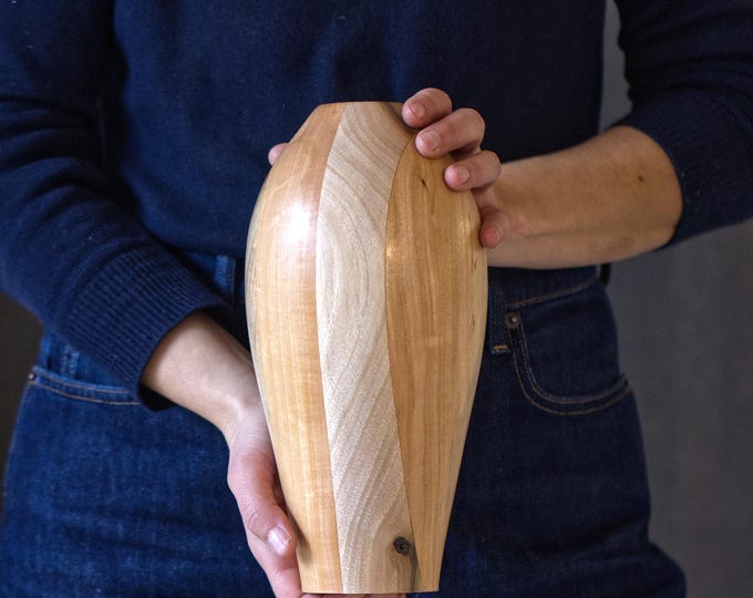UNIQUE Handcrafted Cherry, walnut Wood Vase Waterproof, New Mom Gift, Best Gift For Mom, Birthday Gift, Art Woodworks, named Tunnel Holes