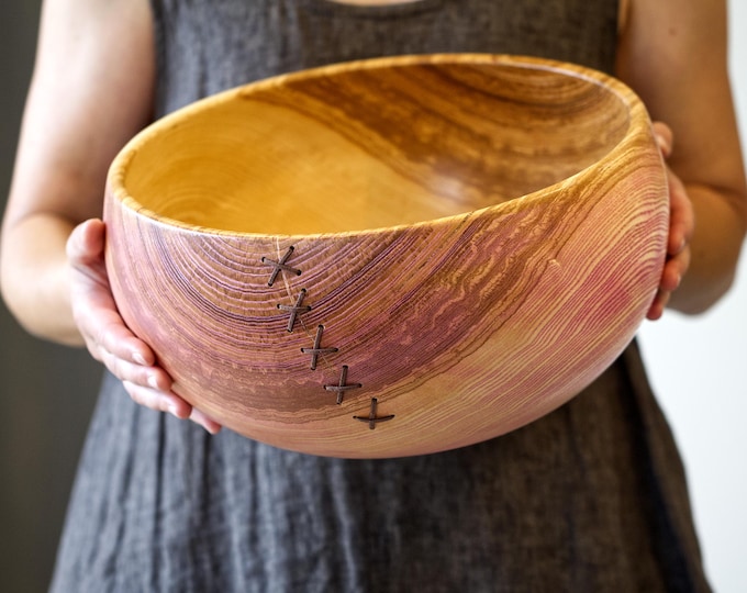 Large Salad Bowl From Ash Wood, Rustic Large Bowl, Housewarming Gift, Table Centerpiece, Vintage Kitchen Art, named Broken Valentine