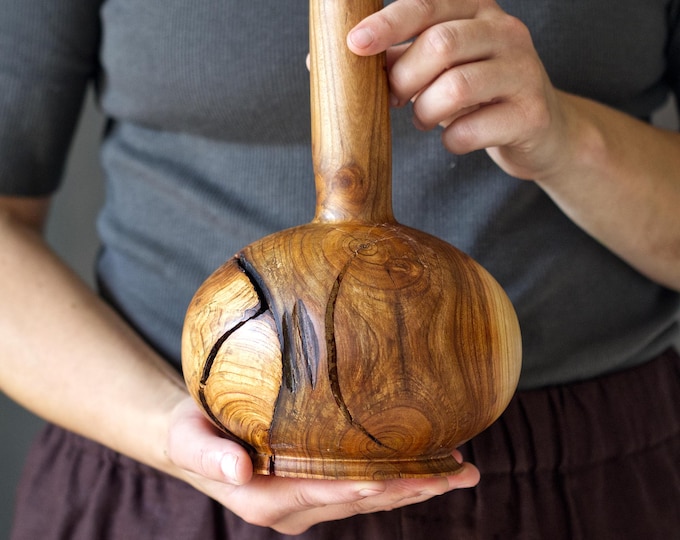 Handcrafted Cherry Wood Vase, Rustic Home Decor, Mum Gift