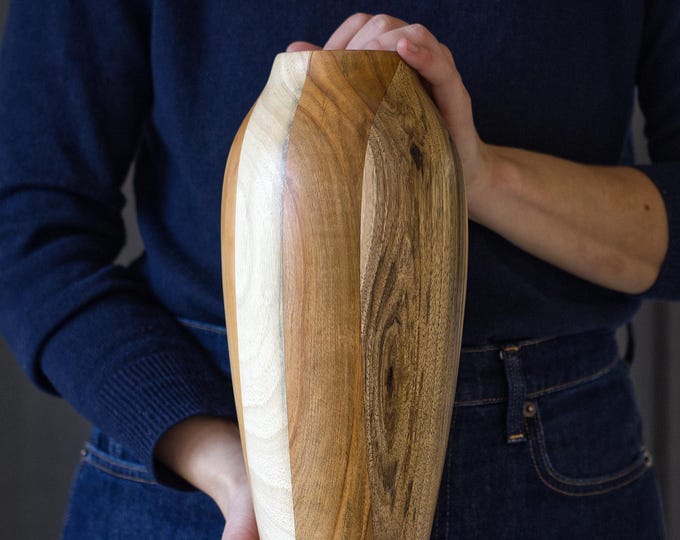 Handcrafted Cherry Walnut Wood Vase, Modern Kitchen Decor