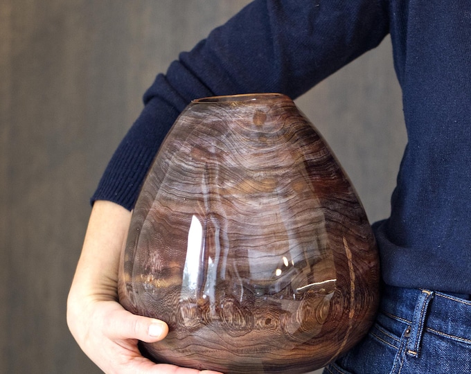 UNIQUE Handcrafted Luxury Elm Wood Vase, Gloss Resin Wood, Housewarming Gift, Vintage Kitchen Art, named Egg Of A Purple Dragon
