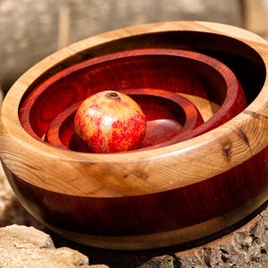 Wooden Bowl Set Of 3, Wooden Bowls From Tropical Padouk, Elm And Walnut Bowl, Handmade Serving Bowl, Kitchen Decorative Bowl