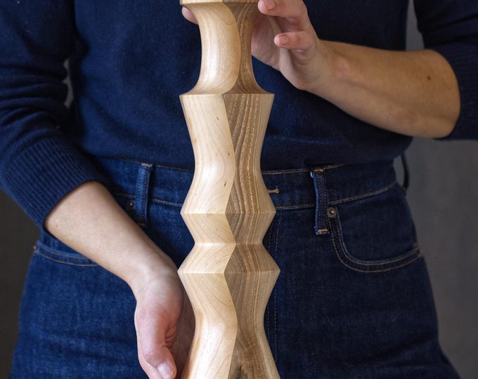 Handcrafted Cherry Walnut Wood Vase, Cubistic Design, Waterproof