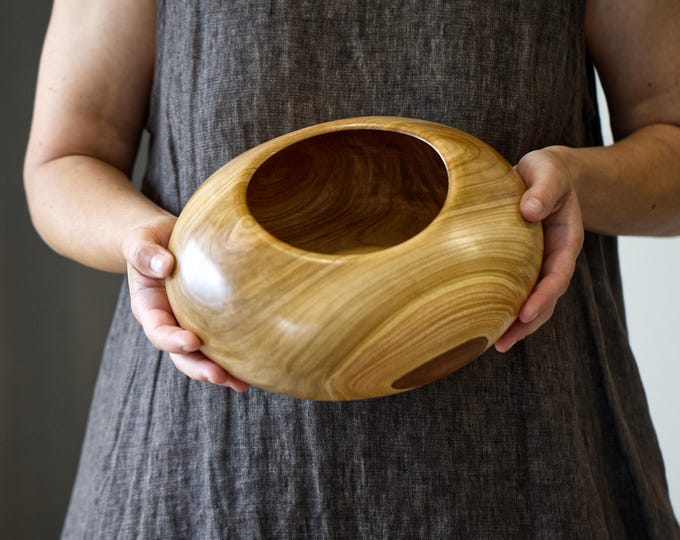 Salad Bowl From Cherry Wood, Wood Popcorn Bowl, Gift For Her, Unique Gift For Mom, Wooden Serving Bowl, Wooden Salad Bowl, named Fat Cyclops