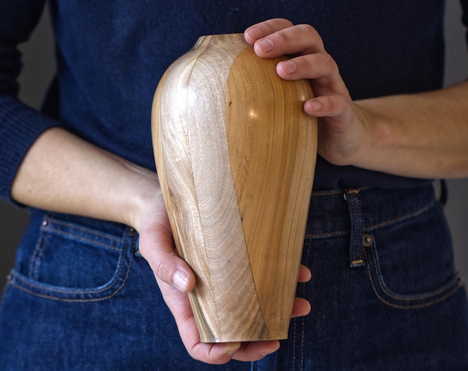 Handcrafted Cherry Walnut Wood Vase, Rustic Home Decor