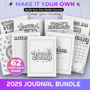 Full Year Printable Bullet Journal PDF | 2025 Bujo Template, Daily Weekly Monthly Pages, Habit & Mood Trackers, Printable Tracker Set