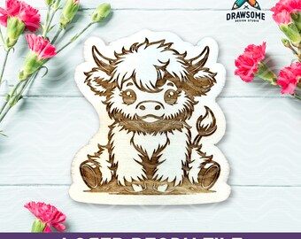 Cute Fluffy Highland Cow Laser Cut File for Glowforge, Baby Cow SVG | Highland Cow Clipart File For Glowforge, Cricut and Silhouette