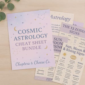 Cosmic Astrology Cheat Sheet Bundle | Digital Printable PDF | Zodiac Signs, Planets, Houses, Retrogrades, Glossary | Beginner Astrology Guid