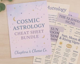 Pacchetto di schede riassuntive di astrologia cosmica / PDF digitale stampabile / Segni zodiacali, pianeti, case, retrogradi, glossario / Guida per principianti di astrologia