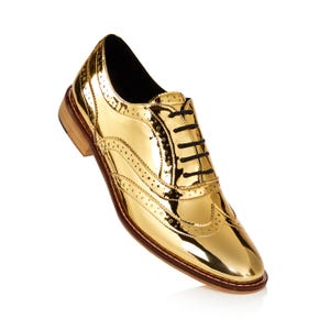 Gold Mirror Brogues, Unisex Metallic Derby Shoes, Handmade Chrome Gold Oxfords, Statement Shoes, Holiday Party Footwear