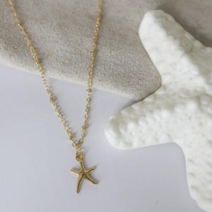Gold coloured Starfish necklace, seashell necklace, ocean inspired jewellery