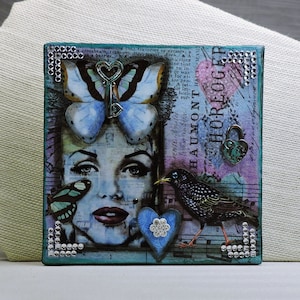 Marilyn Monroe Mixed Media Canvas Collage Handmade OOAK