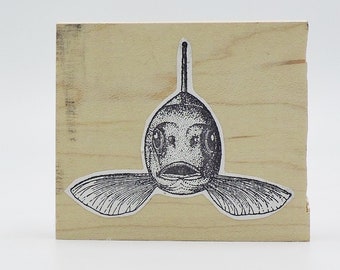 Fish Face Wood Mounted Rubber Stamp, Gently Used Stamp