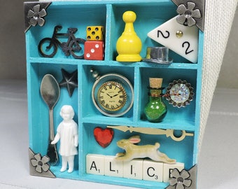 Mixed Media Mini Collage Shadow Box- Alice in Wonderland