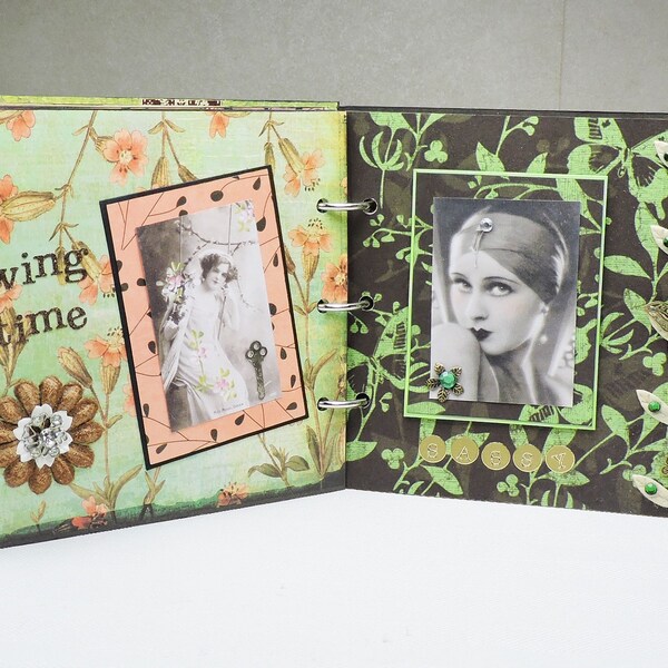 Libro de técnica mixta de mujeres vintage, arte con adornos 3D