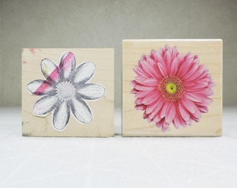 Gently Used Wood Mounted Rubber Stamps, Flower Rubber Stamps
