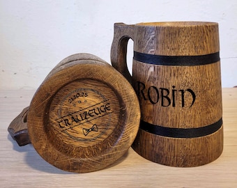 Personalized Beer Mug: Groomsmen Gift, Engraved Wooden Tankard (20oz/0.5l)