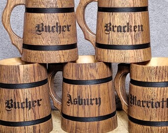 6-7-8 Personalized Groomsmen Gifts Engraved Oak Beer Mugs, Wedding Favor (20oz)