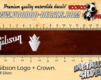 Gibson Logo + Crown SILVER - Waterslide Decal