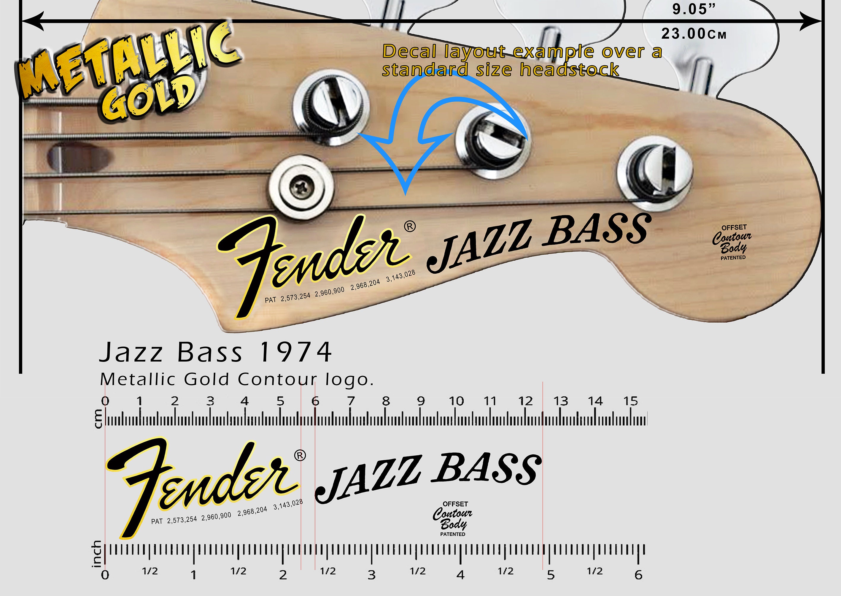 Jazz Bass 1974 GOLD LOGO - Waterslide Decal