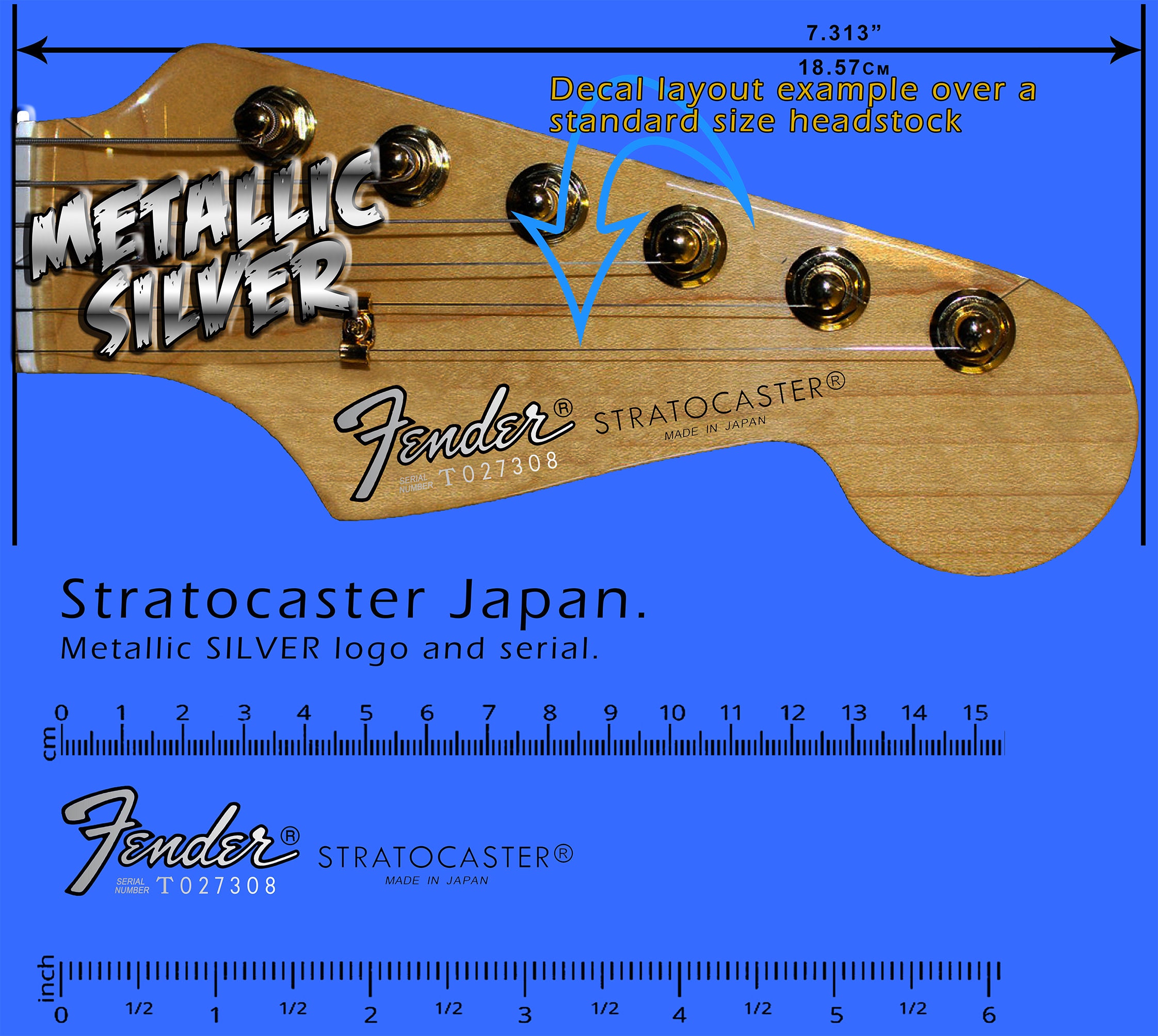 Stratocaster Japan 80s SILVER LOGO - Waterslide Decal