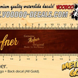 Hofner-logo + sticker achterkant (ALLEEN GOUD) - sticker waterglijbaan