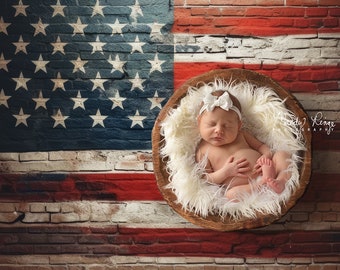 Newborn Digital Backdrop, American Flag Graffiti with Wooden Bowl