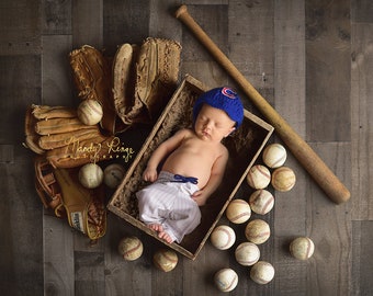 Newborn Digital Backdrop, Vintage Baseball Digital Background, Balls, Bat, and Glove