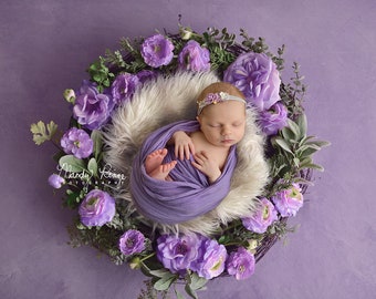 Newborn Digital Backdrop, Purple Floral Wreath with Greenery