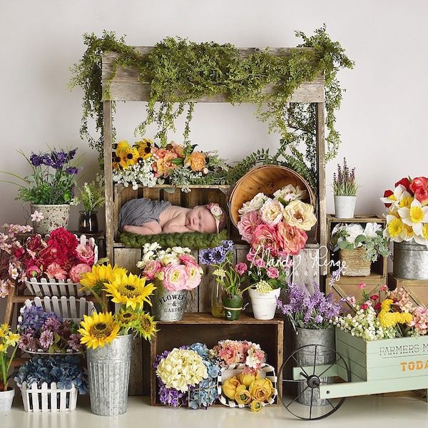 Newborn Digital Backdrop, Spring Flower Stand