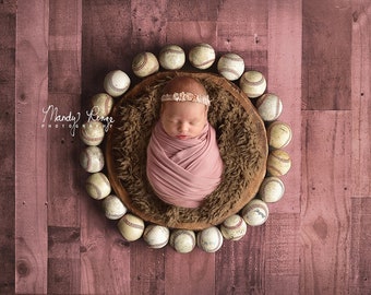 Newborn Digital Backdrop, Vintage Baseball Digital Background, Wooden Bowl