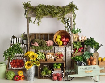 Newborn Digital Backdrop,Farm Stand, Fruit, Vegetables, Produce